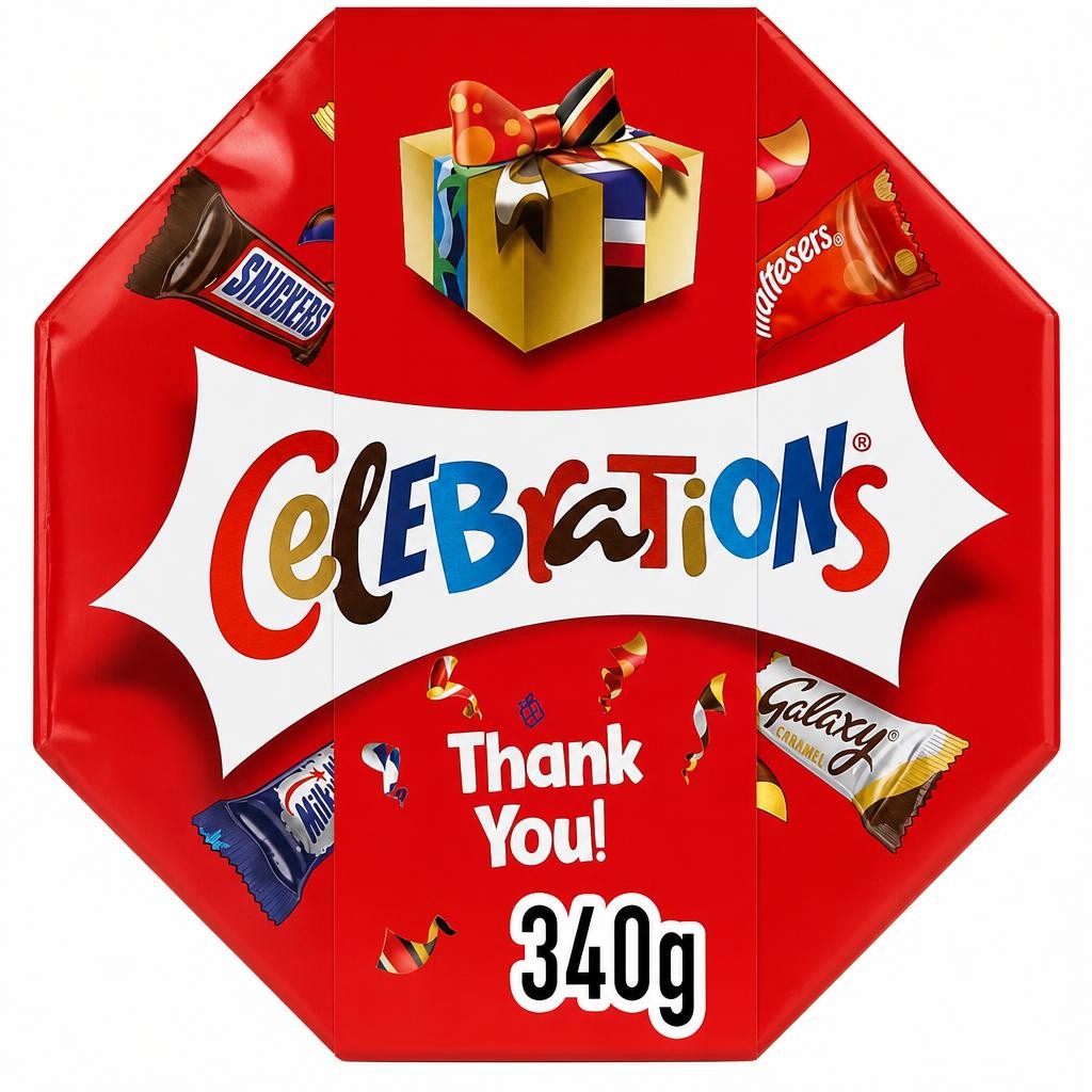 Celebrations Centrepiece 340g Chocolate Gift with Thank You sleeve