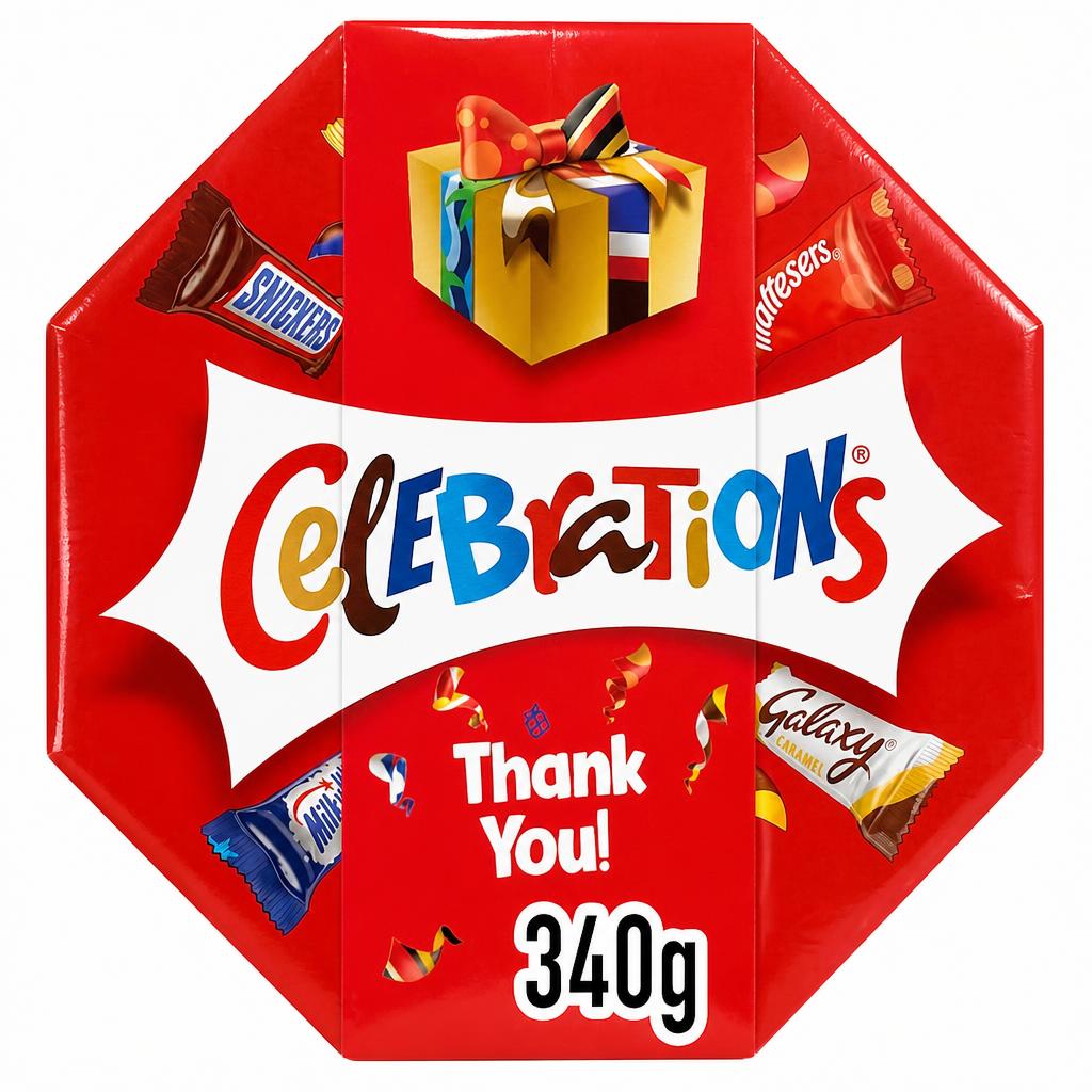 Celebrations Centrepiece 340g Chocolate Gift with Thank You sleeve