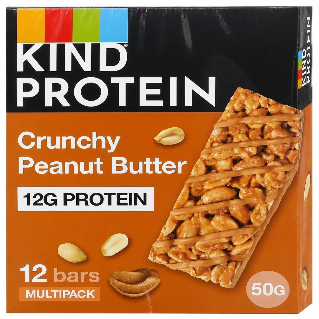 KIND Protein Bars, Gluten Free Snack Bars, Crunchy Peanut Butter, High Fibre, Source of Protein, No Artificial Colours, Flavours or Preservatives, 12 x 50g | Brown