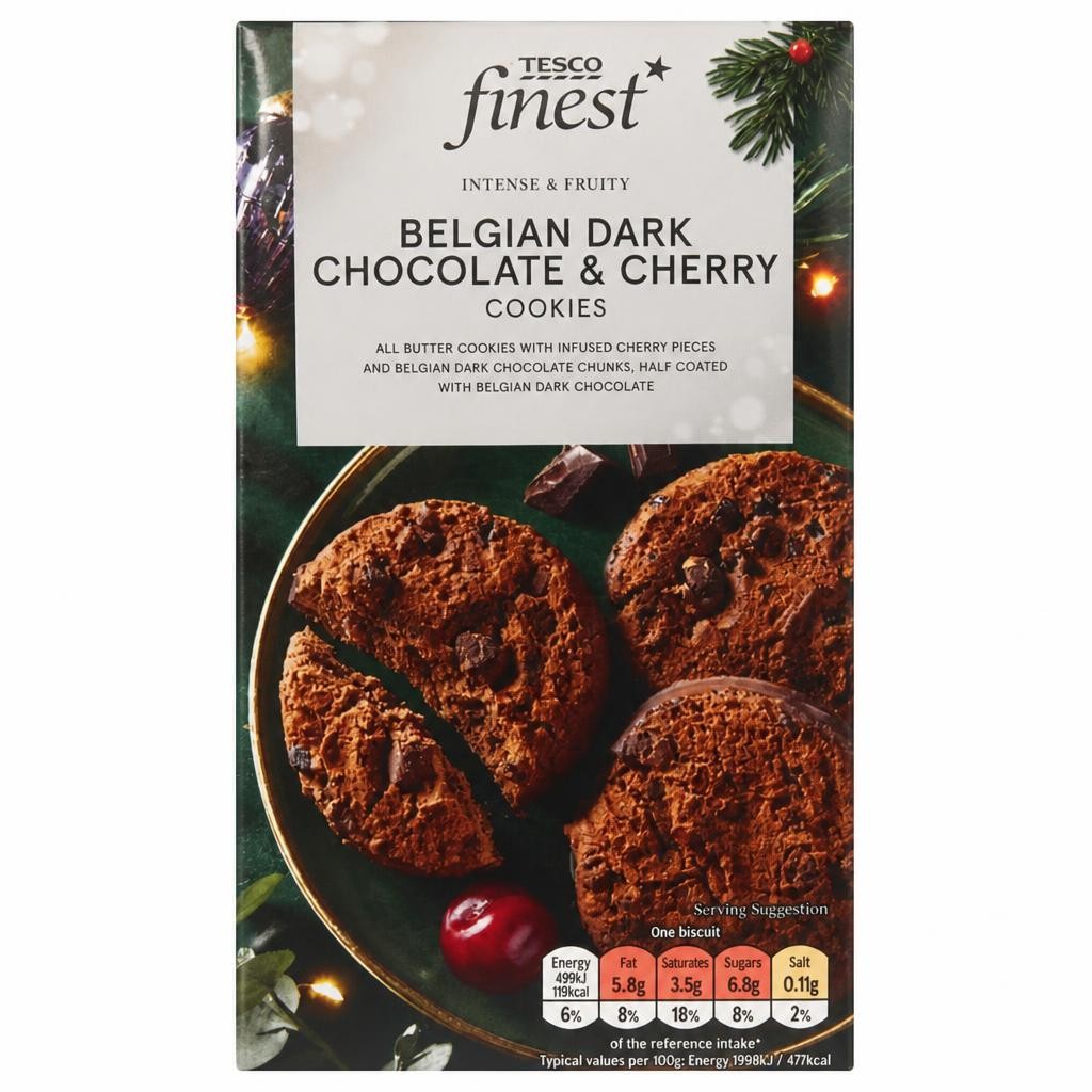 Tesco Finest Belgian Dark Chocolate & Cherry Cookies 200G