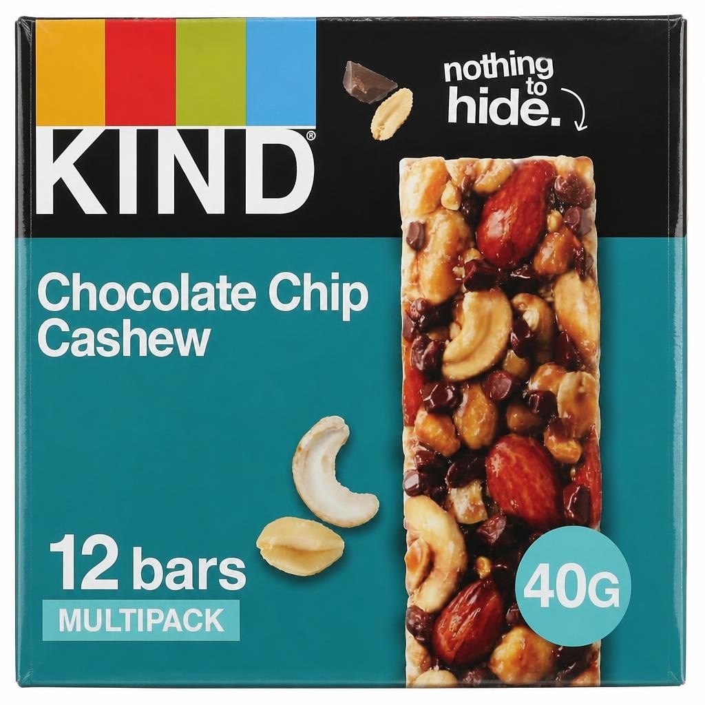 KIND Bars, High Fibre, Gluten Free Snack Bars, Chocolate Chip Cashew, No Artificial Colours, Flavours or Preservatives 12 x 40g | Green