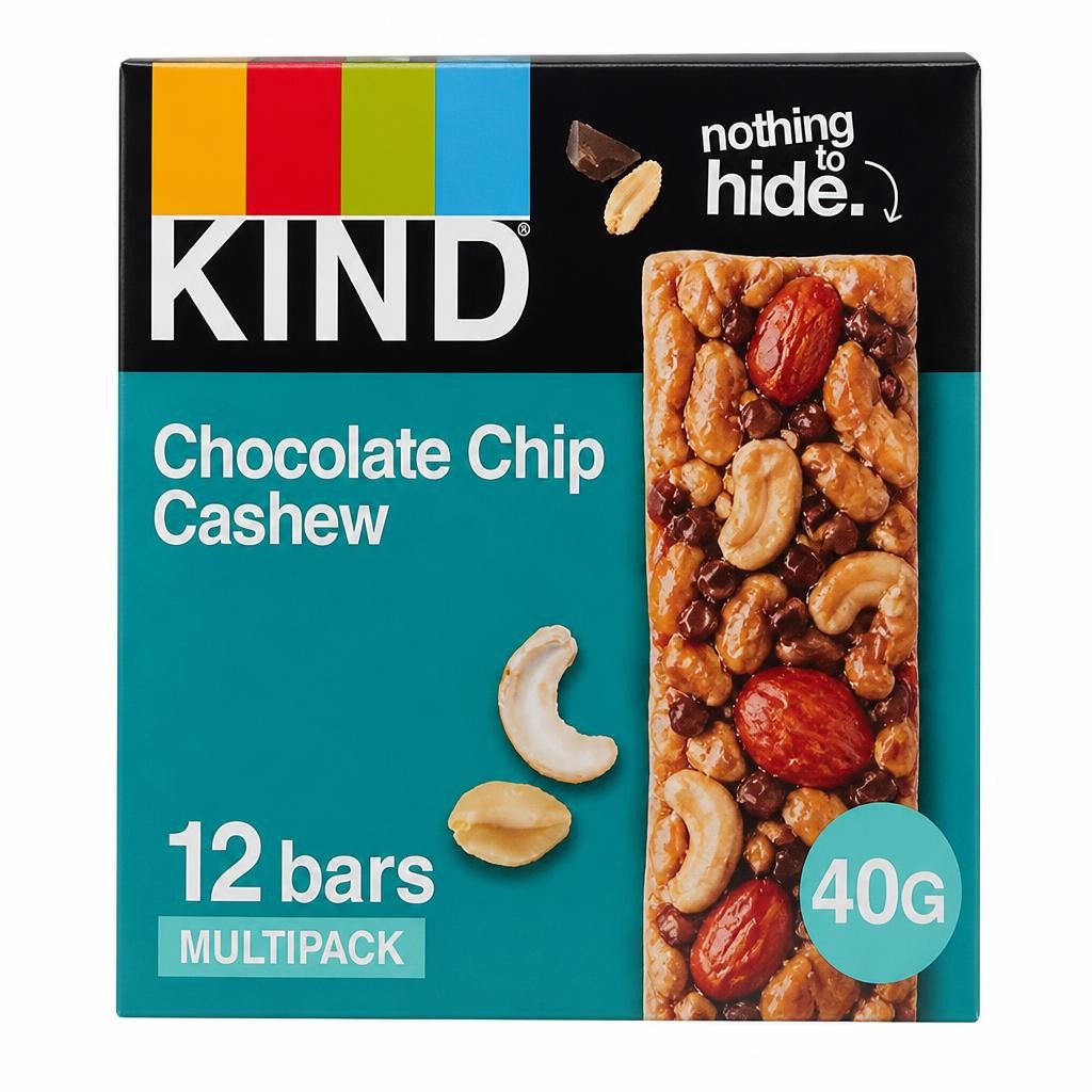 KIND Bars, High Fibre, Gluten Free Snack Bars, Chocolate Chip Cashew, No Artificial Colours, Flavours or Preservatives 12 x 40g | Green