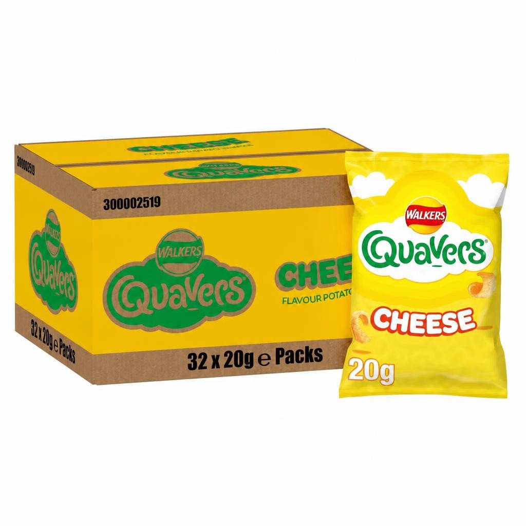 Walkers Quavers Cheese Snacks Crisps 20g (Pack of 32)