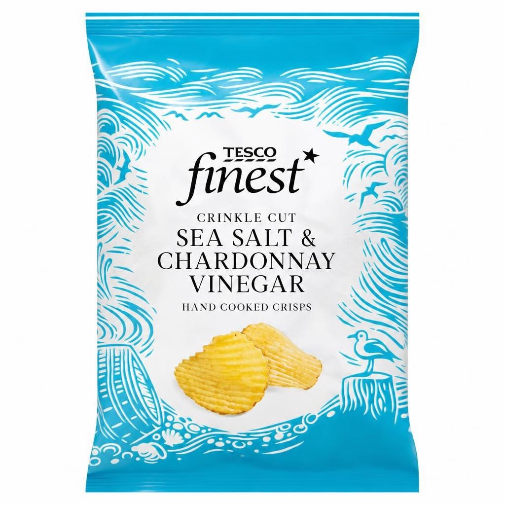 Tesco Finest Sea Salt & Chardonnay Vinegar Crinkle Cut Crisps 150G