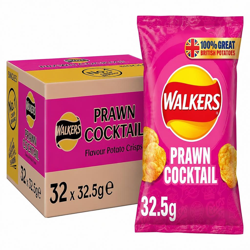 Walkers Prawn Cocktail Crisps 32.5g (Case of 32 bags)