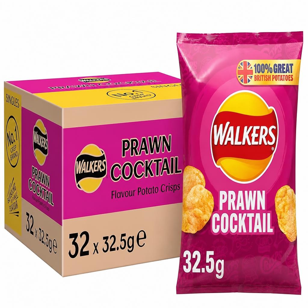 Walkers Prawn Cocktail Crisps 32.5g (Case of 32 bags)