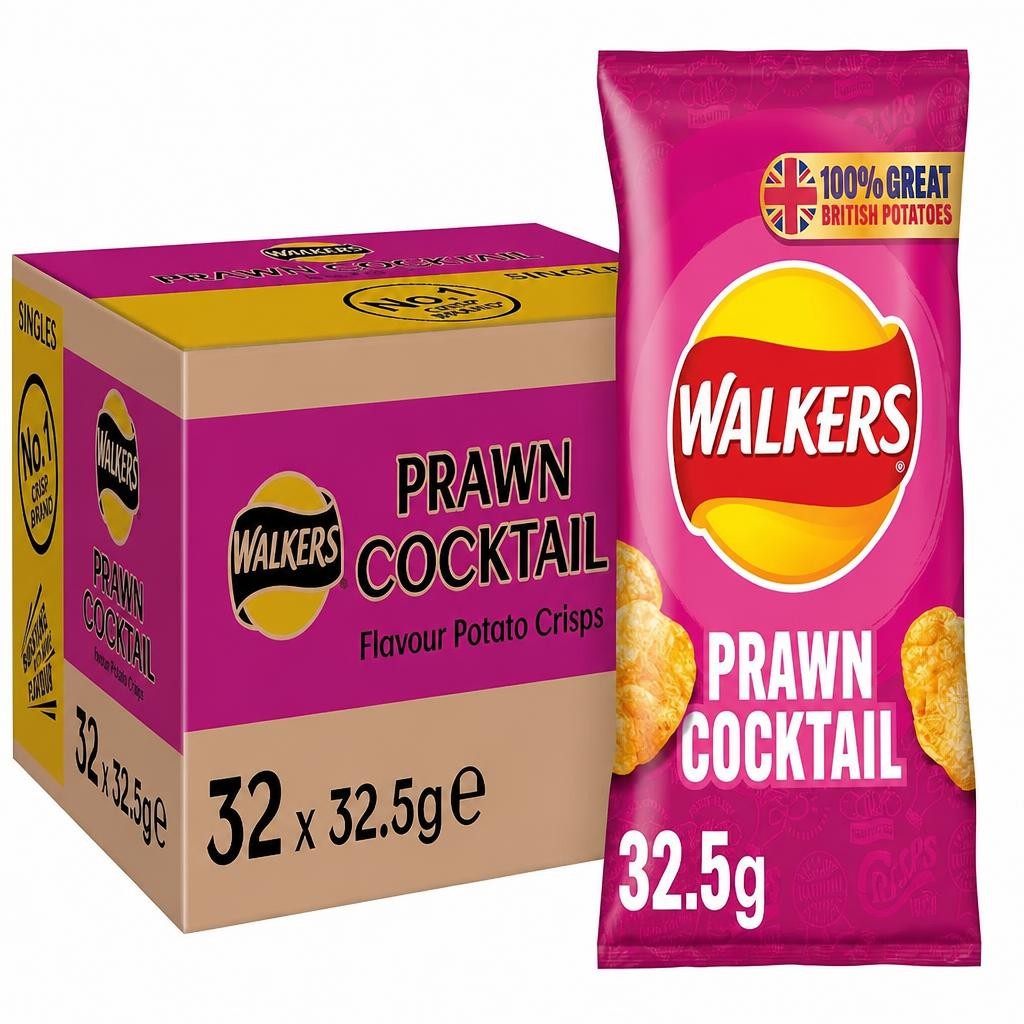 Walkers Prawn Cocktail Crisps 32.5g (Case of 32 bags)