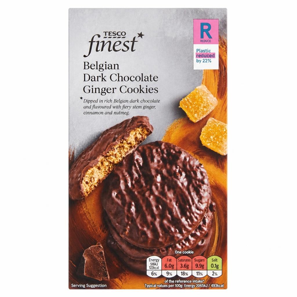 Tesco Finest Dark Chocolate Ginger Cookies 200G