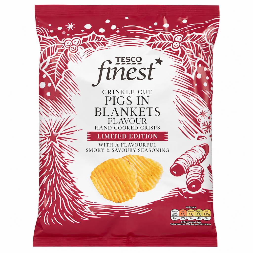 Tesco Finest Crinkle Cut Pigs In Blankets Flavour Crisps 150G
