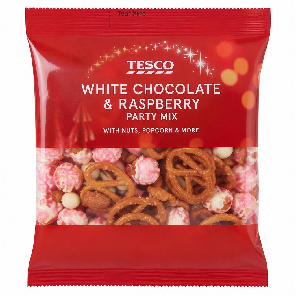 Tesco White Chocolate & Raspberry Party Mix 200g