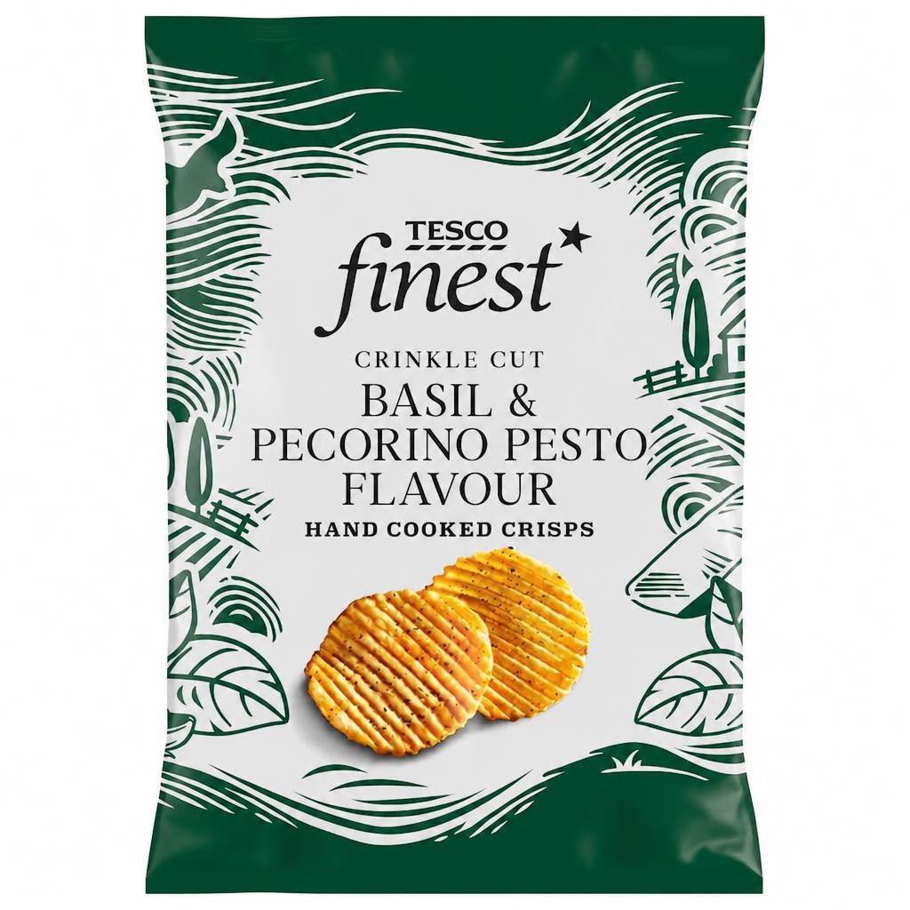 Tesco Finest Crinkle Cut Basil Pesto Flavour Hand Cooked Crisps 150g