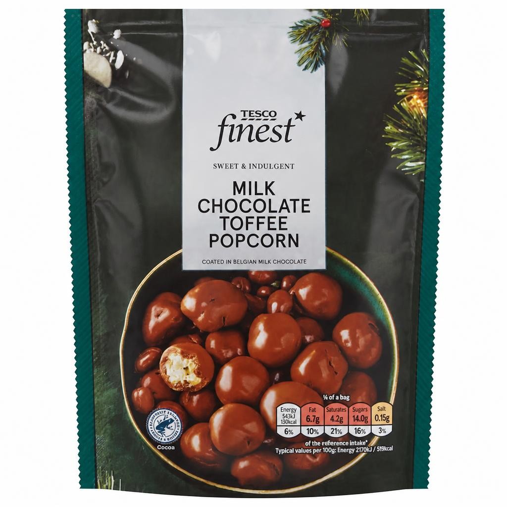 Tesco Finest Belgian Milk Chocolate Coated Popcorn 100g