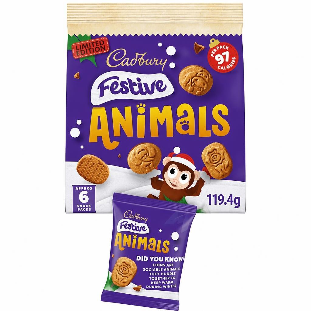 Cadbury Animals Festive Chocolate Covered Mini Biscuits 119g