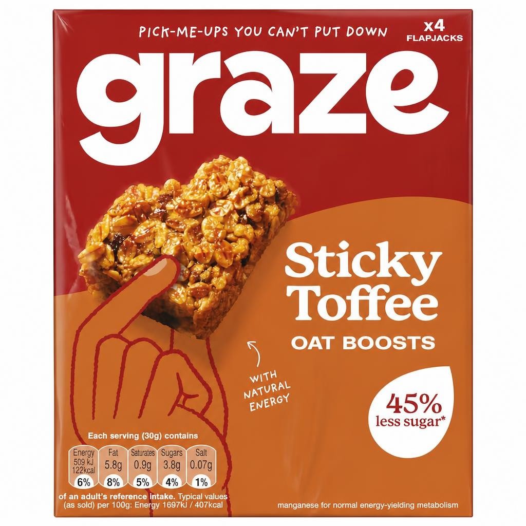 Graze Sticky Toffee Oat Boosts Flapjack Snack 4x30G