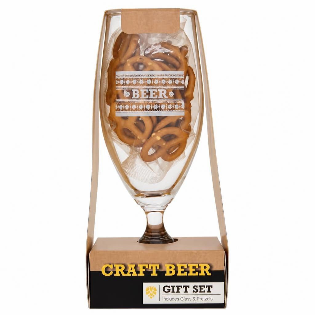 Craft Beer Glass & Pretzels Christmas Gift Set