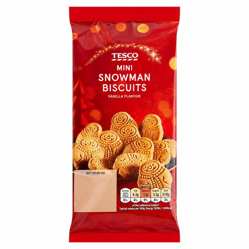 Tesco Snowman Vanilla Flavour Mini Biscuits 100g