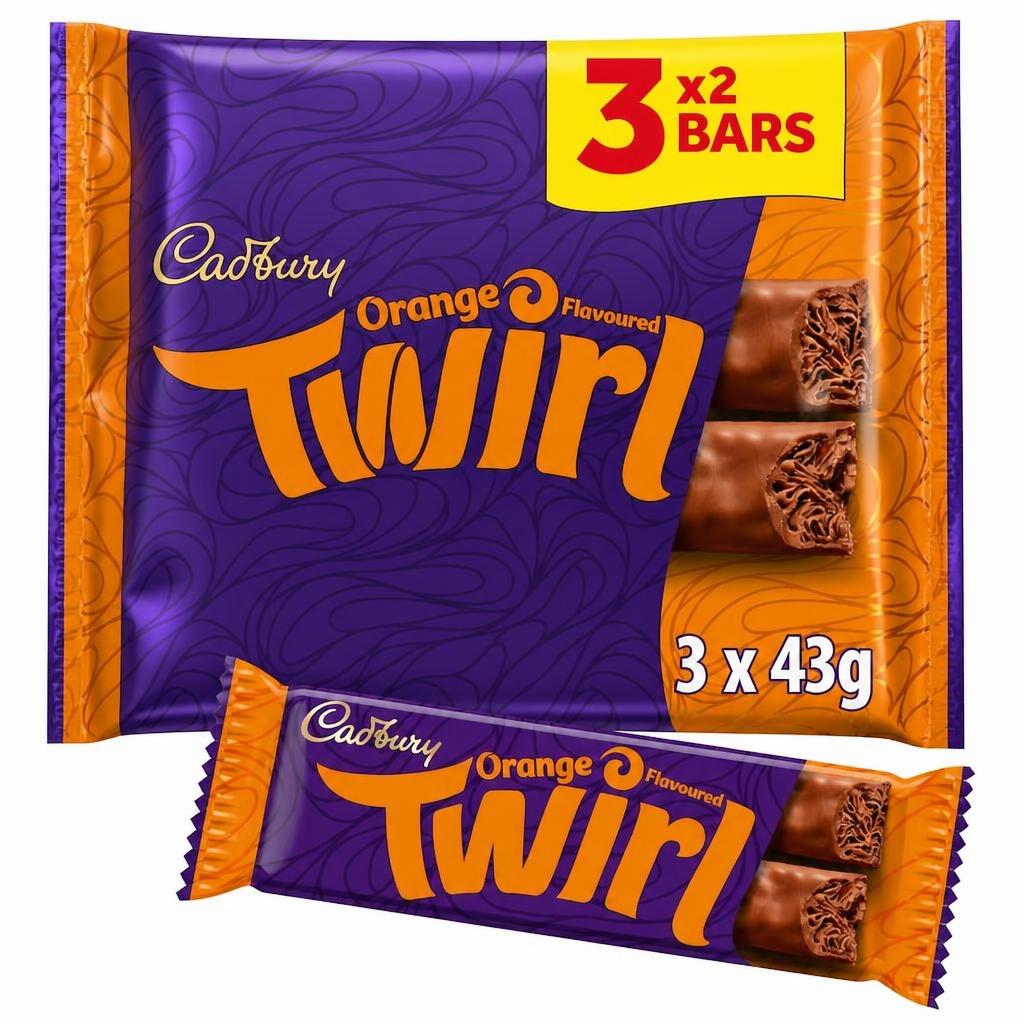 Cadbury Twirl Orange Chocolate Bar 6 pack Multipack 129g