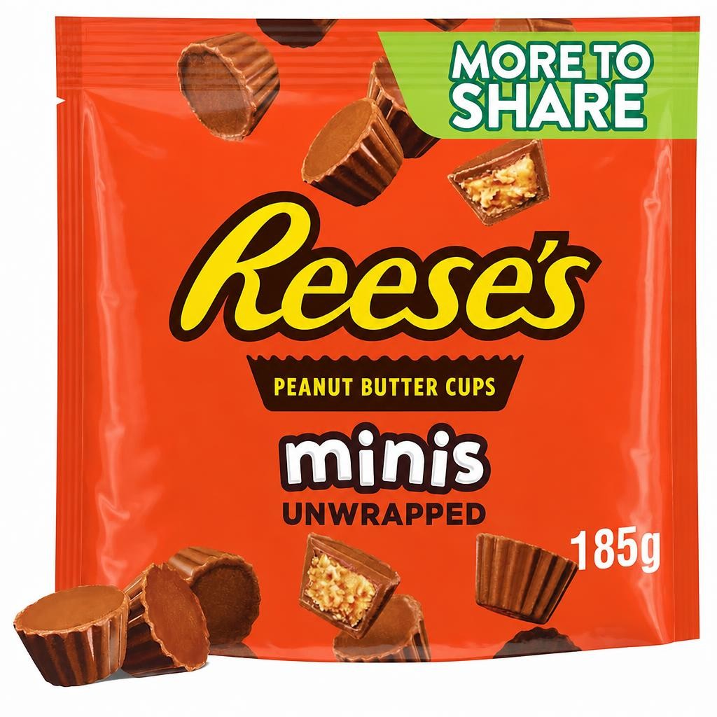 Reese's Milk Chocolate Peanut Butter Cups Mini's Unwrapped More To Share Pouch 185g