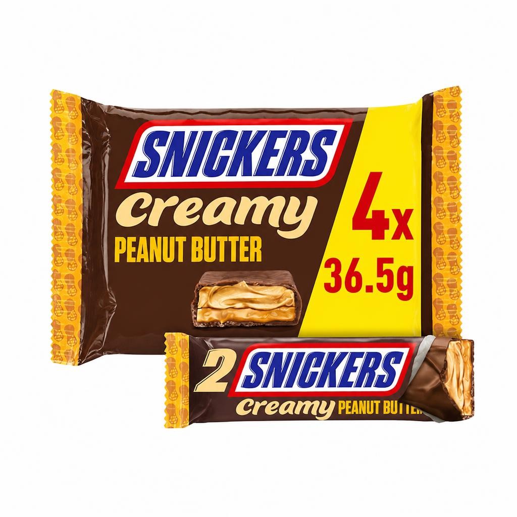 Snickers Creamy Peanut Butter & Milk Chocolate Duo Bars 4 x 36.5g