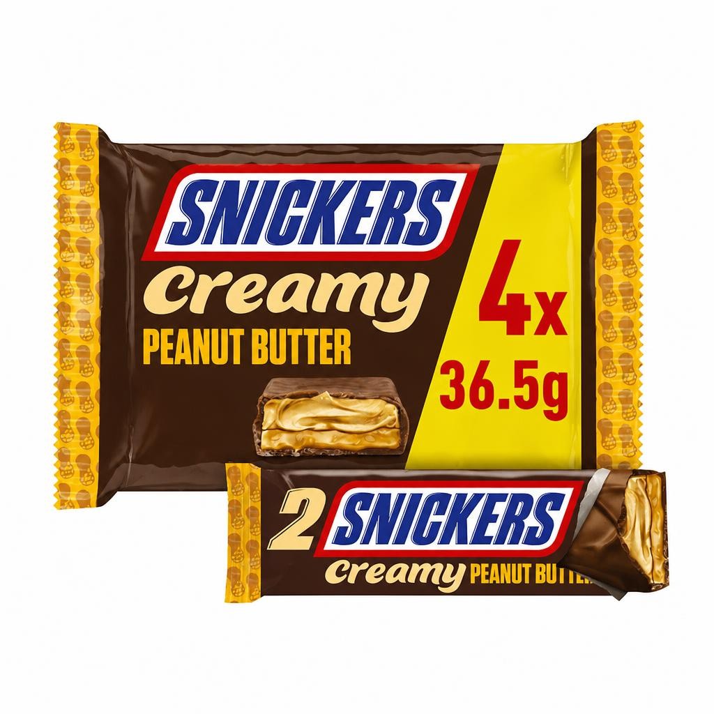 Snickers Creamy Peanut Butter & Milk Chocolate Duo Bars 4 x 36.5g