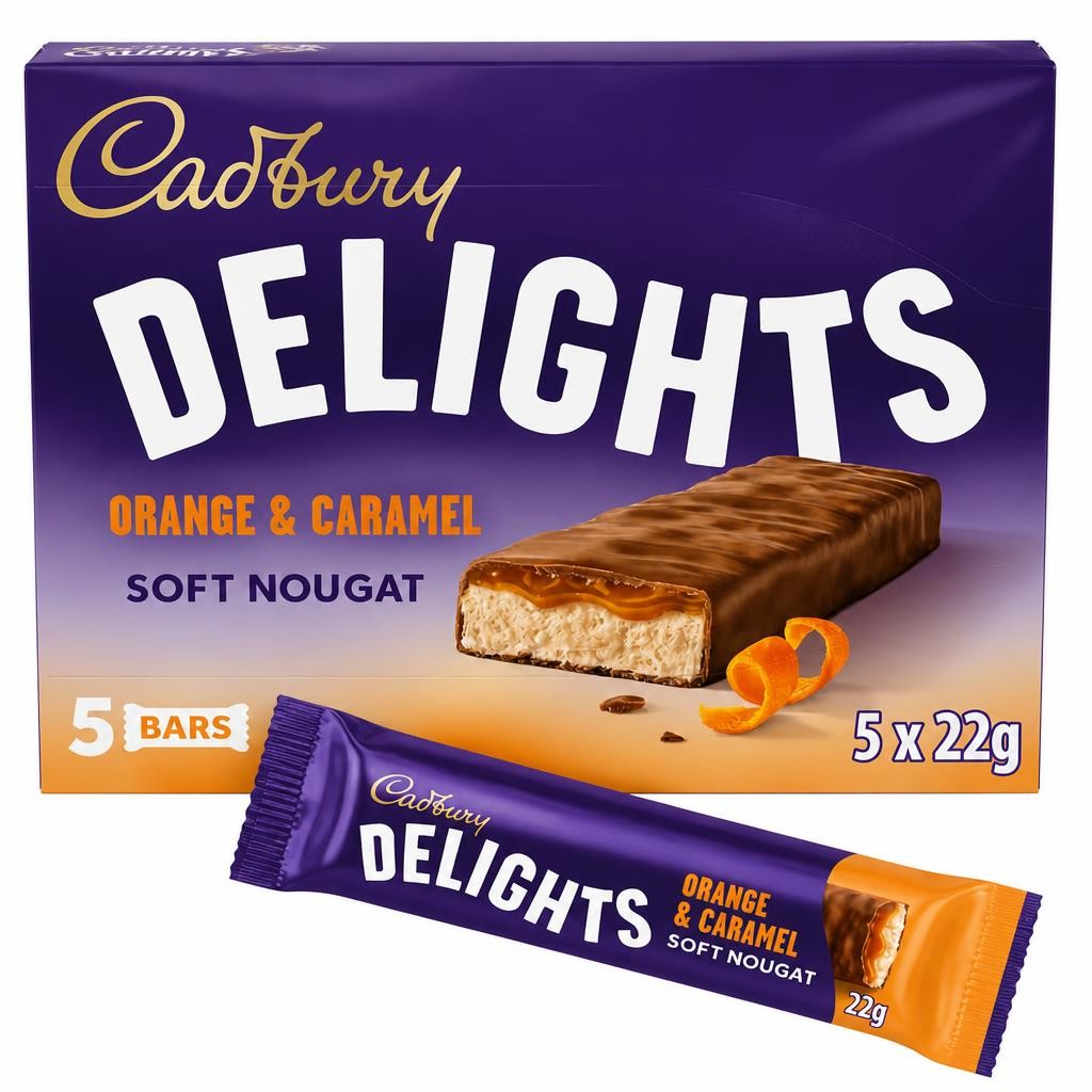 Cadbury Delights Orange Caramel Chocolate Nougat Bar 5 Pack 110g