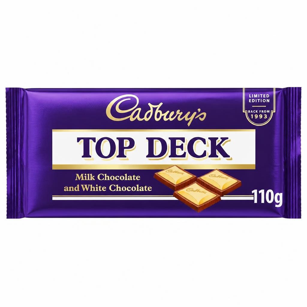 Cadbury's Top Deck Milk Chocolate and White Chocolate Bar 110g