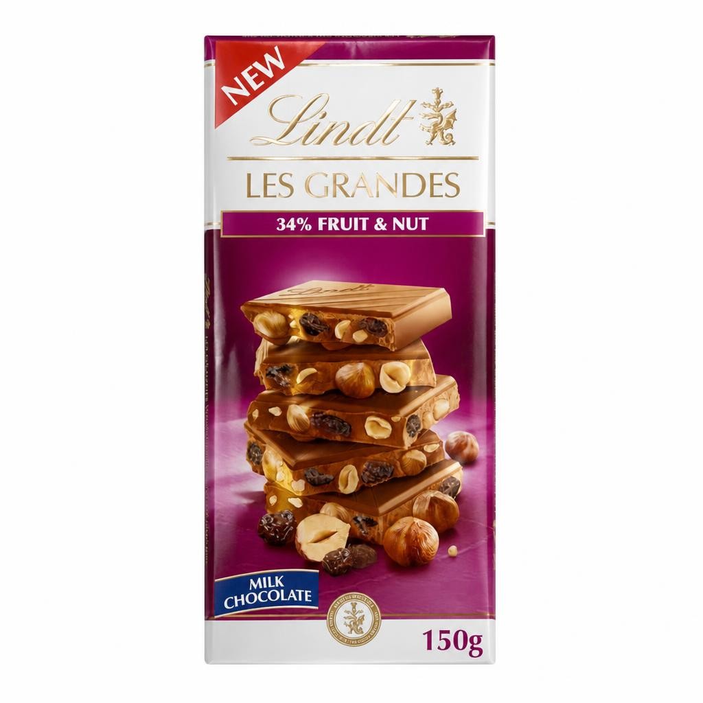 Lindt Les Grandes Chocolate Bar with 34% Fruit & Nut 150g