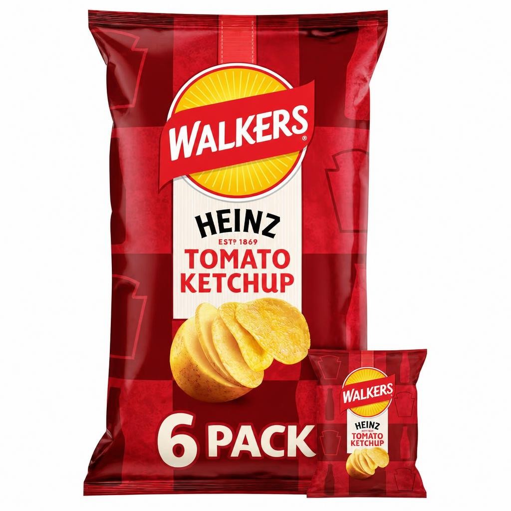 Walkers Heinz Tomato Ketchup Multipack Crisps 6x25g