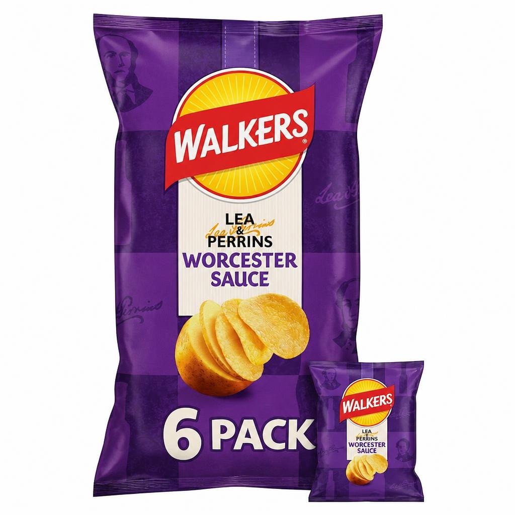 Walkers Lea & Perrins Worcestershire Sauce Multipack Crisps 6x25g