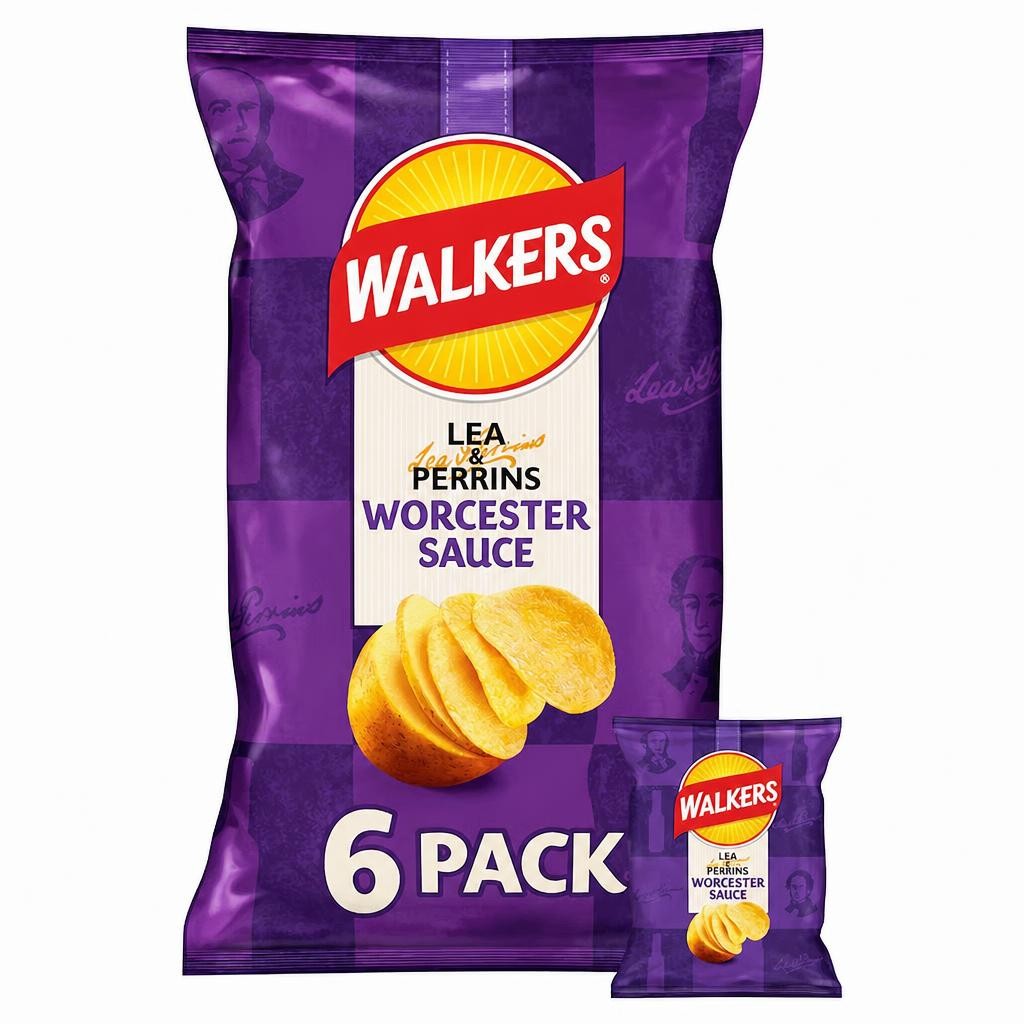 Walkers Lea & Perrins Worcestershire Sauce Multipack Crisps 6x25g