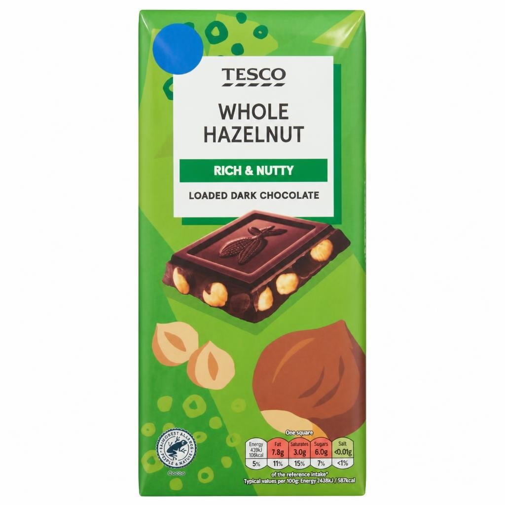 Tesco Whole Hazelnut Loaded Dark Chocolate 180g