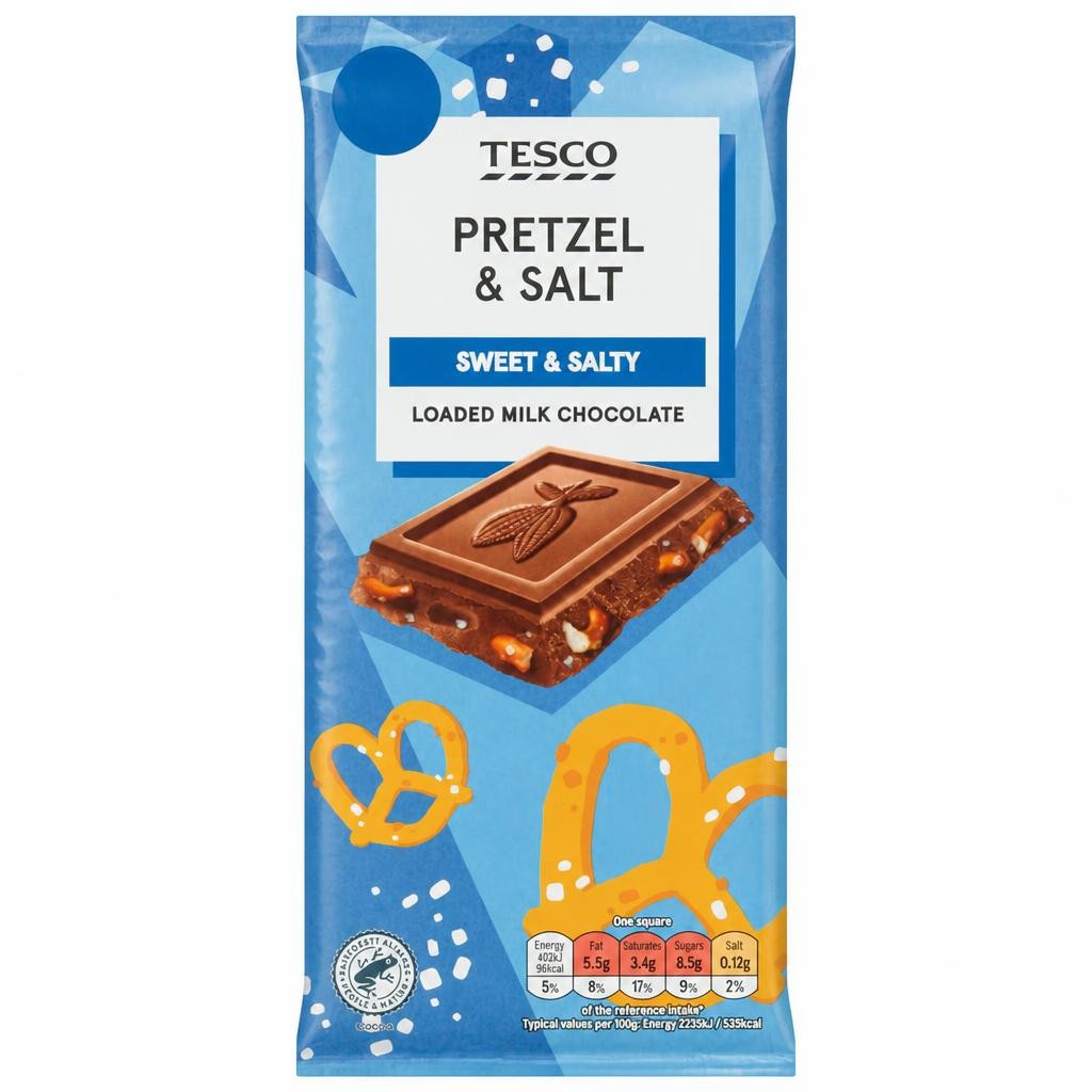 Tesco Pretzel & Salt Loaded Milk Chocolate 180g