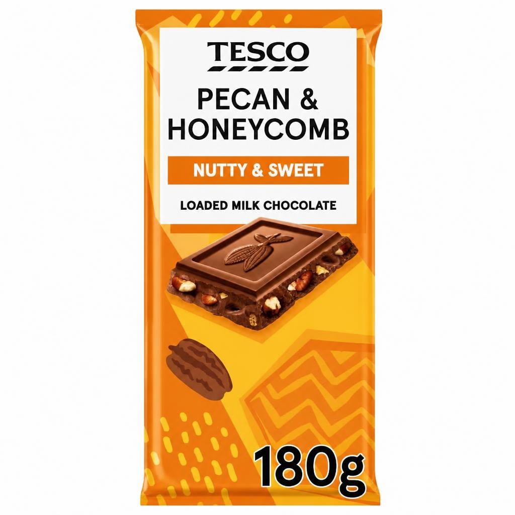 Tesco Pecan & Honeycomb Loaded Milk Chocolate 180g