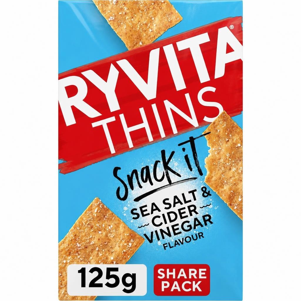 Ryvita Thins Snack It Sea Salt & Cider Vinegar Flavour Flatbread Snacks 125g