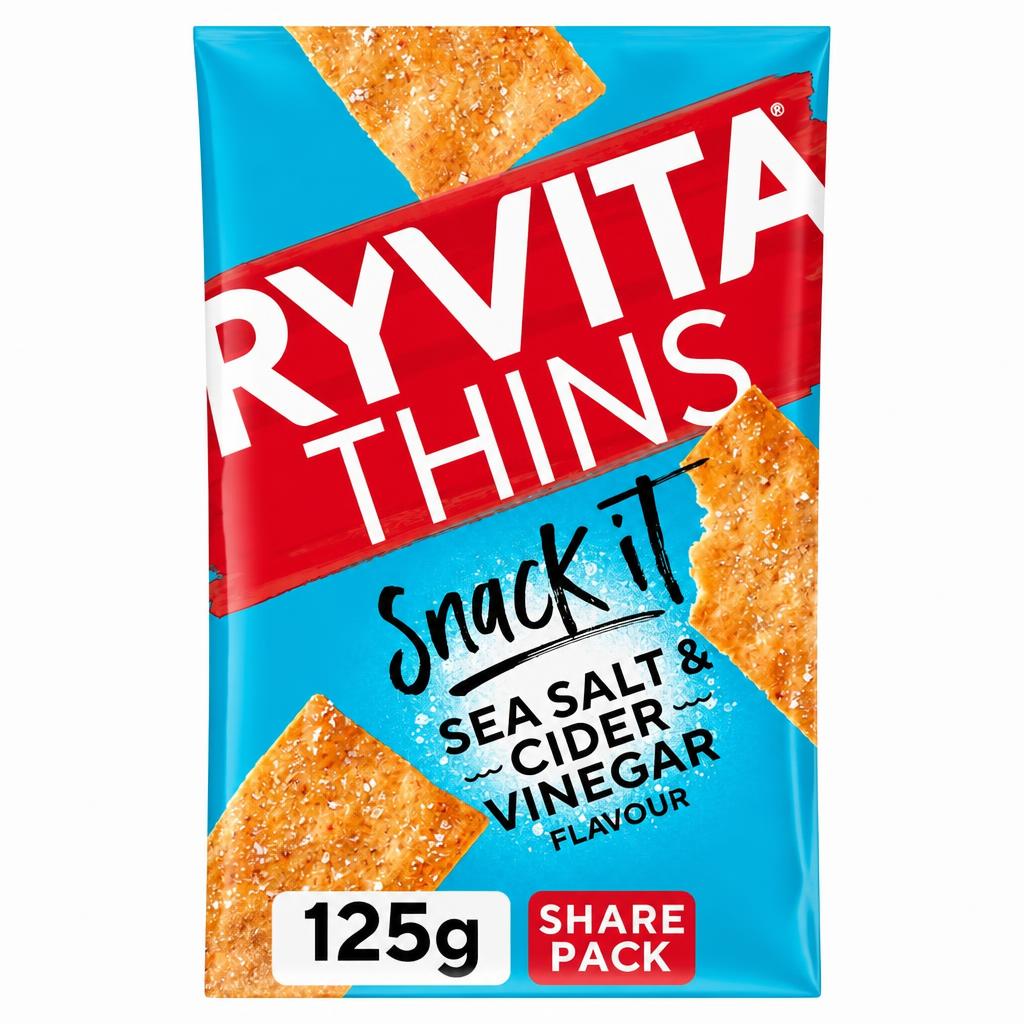 Ryvita Thins Snack It Sea Salt & Cider Vinegar Flavour Flatbread Snacks 125g
