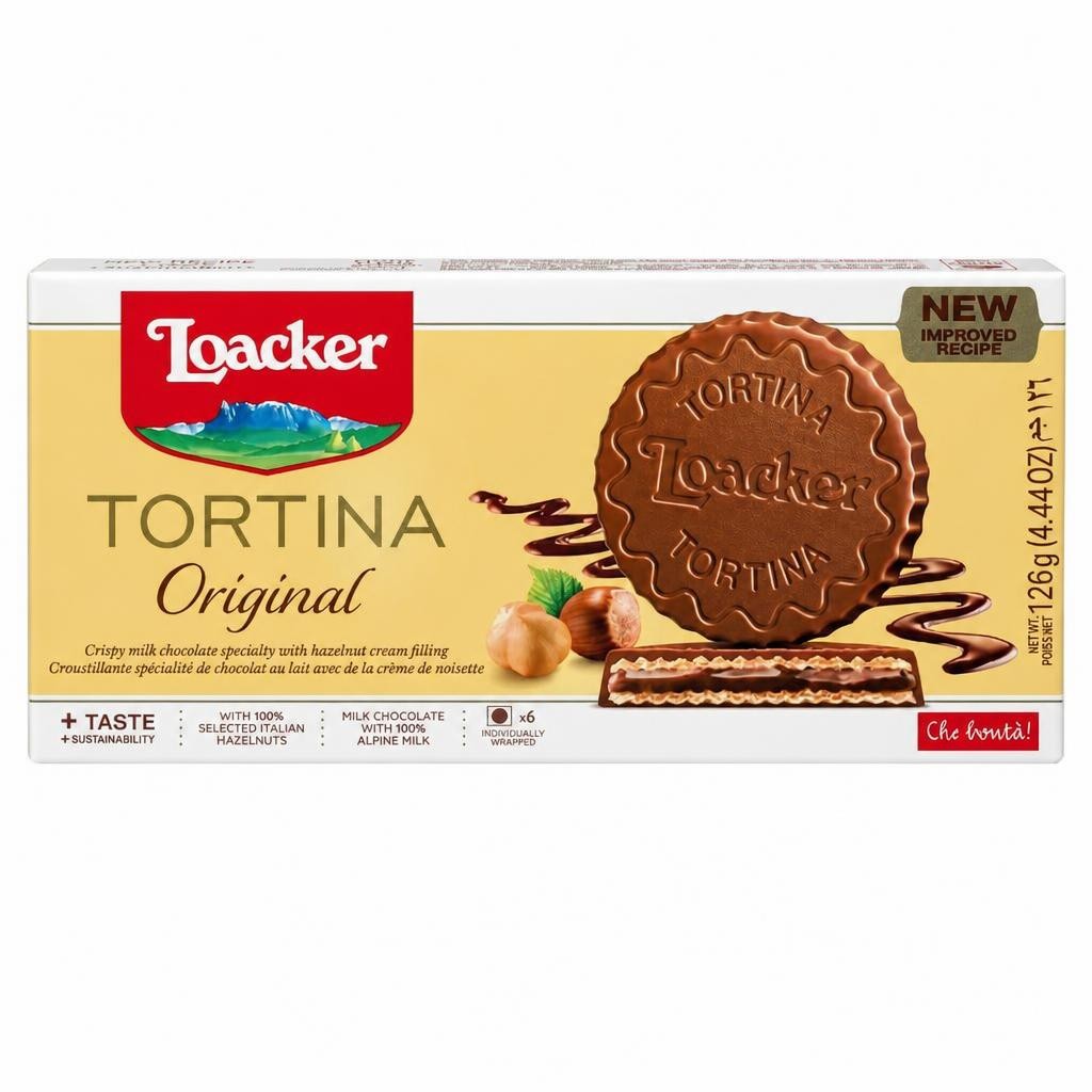 Loacker Tortina Original Milk Chocolate & Hazelnut Cream Wafer Rounds 6 x 21g