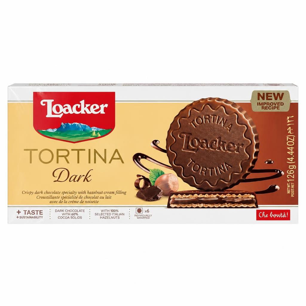 Loacker Tortina Dark Chocolate & Hazelnut Cream Wafer Rounds 6 x 21g