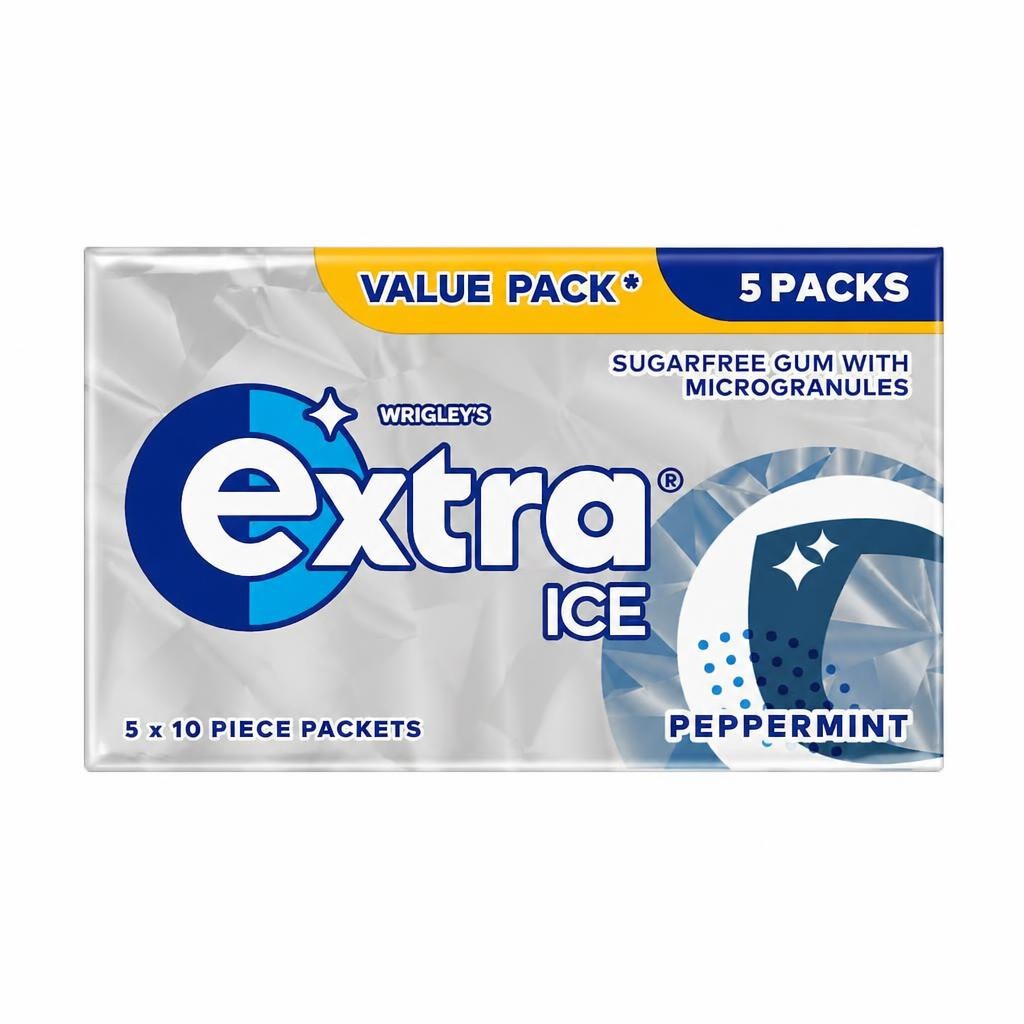 Wrigley's Extra Ice Peppermint Sugarfree Chewing Gum 5 x 10 Pieces 70g