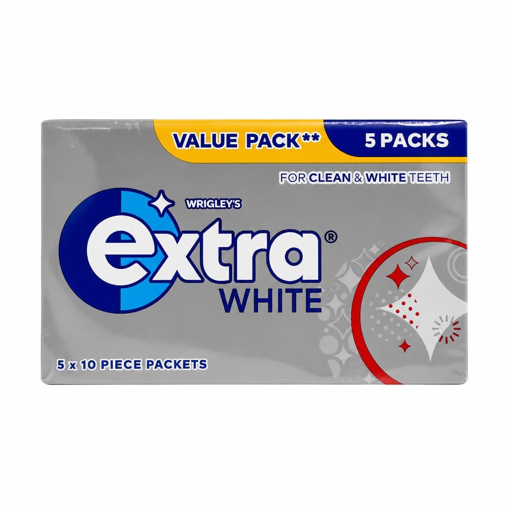Wrigley's Extra White Sugarfree Chewing Gum 5 x 10 Pieces 70g