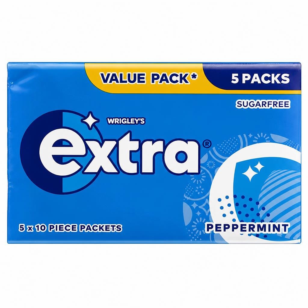 Wrigley's Extra Peppermint Sugarfree Chewing Gum 5 x 10 Pieces 70g