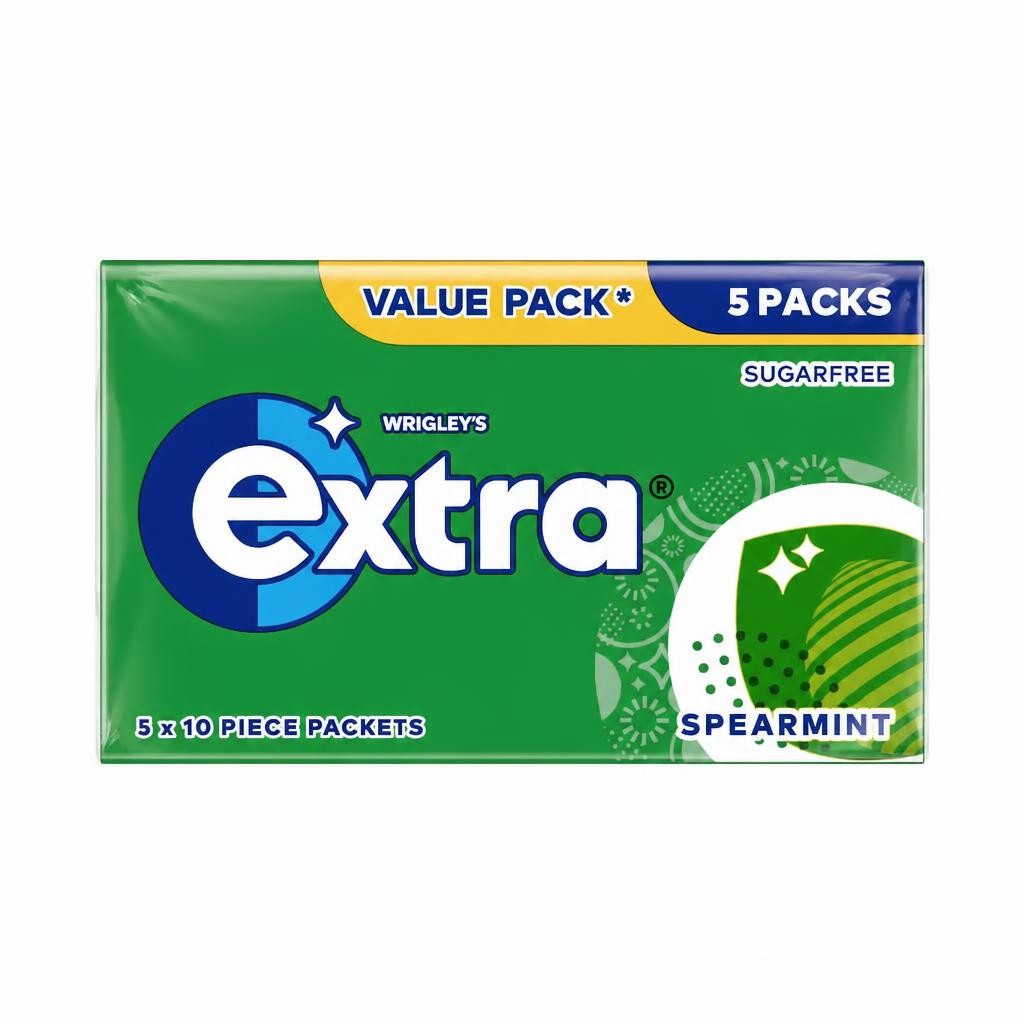 Wrigley's Extra Spearmint Sugarfree Chewing Gum 5 x 10 Pieces 70g