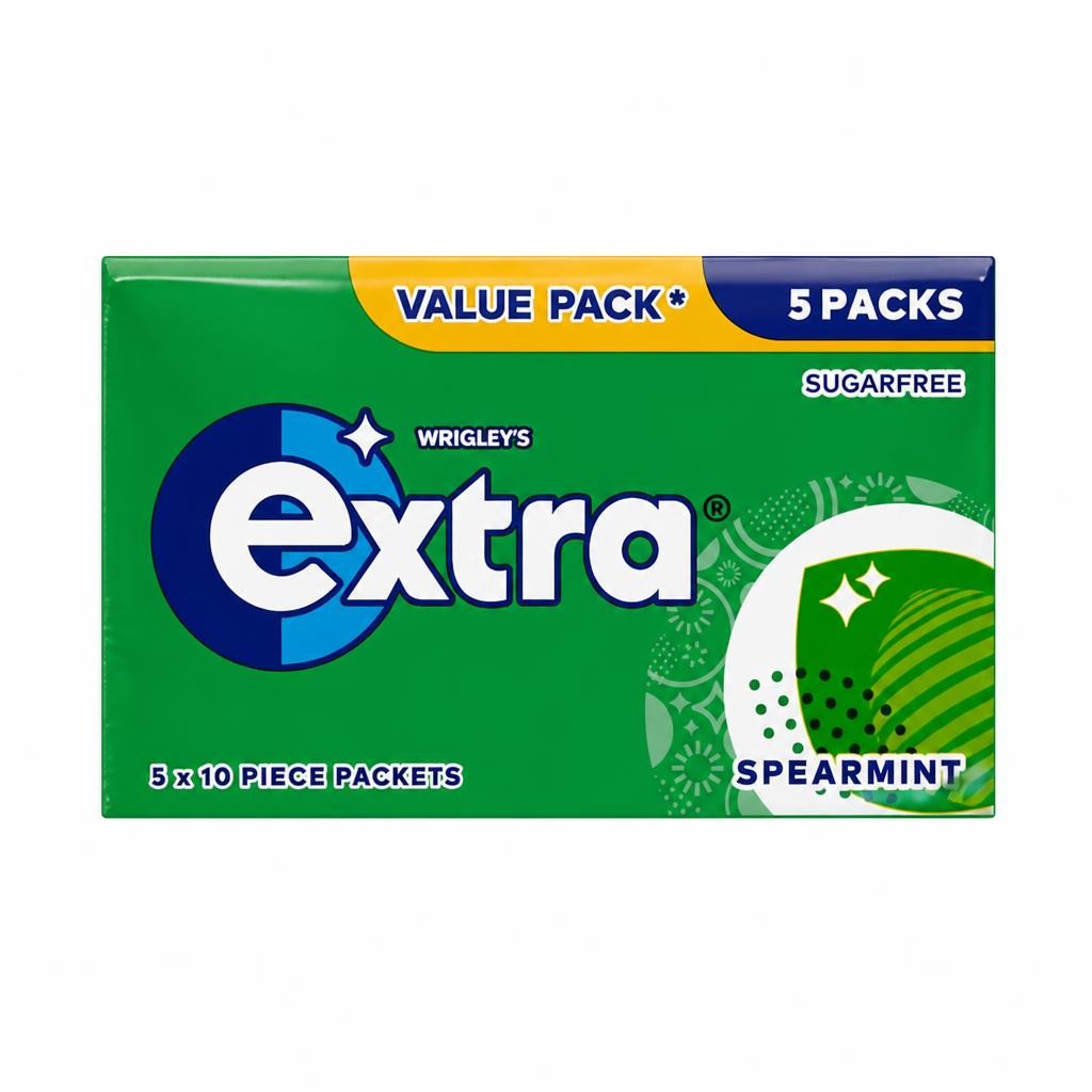 Extra Spearmint Sugar Free Chewing Gum 5 x 10 Pieces 70g