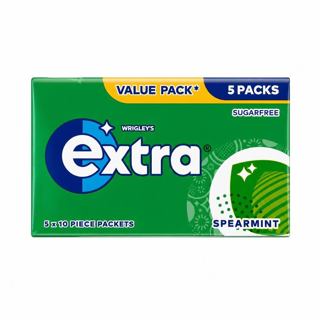 Wrigley's Extra Spearmint Sugarfree Chewing Gum 5 x 10 Pieces 70g