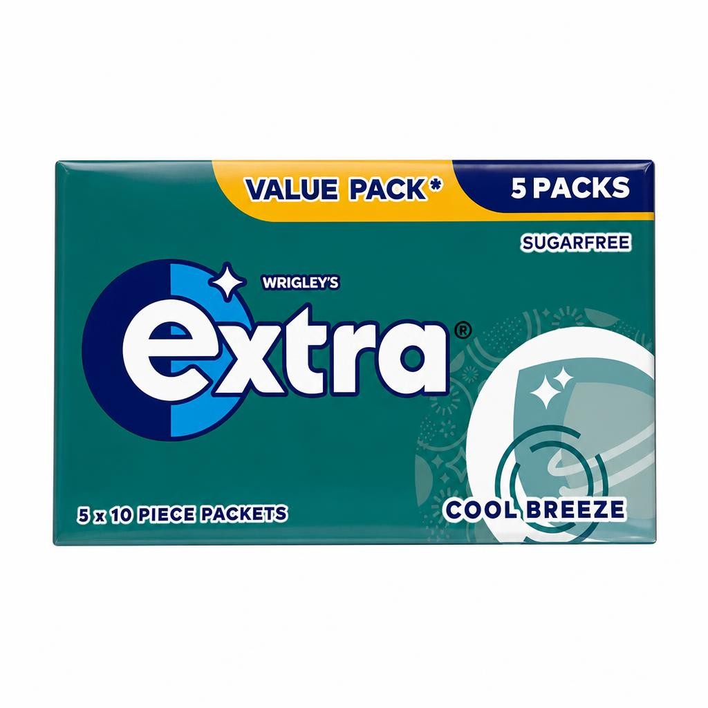 Wrigley's Extra Cool Breeze Sugarfree Chewing Gum 5 x 10 Pieces 70g