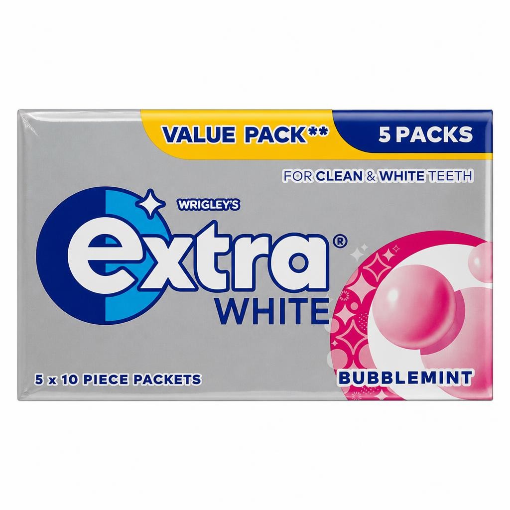 Wrigley's Extra White Bubblemint Sugarfree Chewing Gum 5 x 10 Pieces 70g