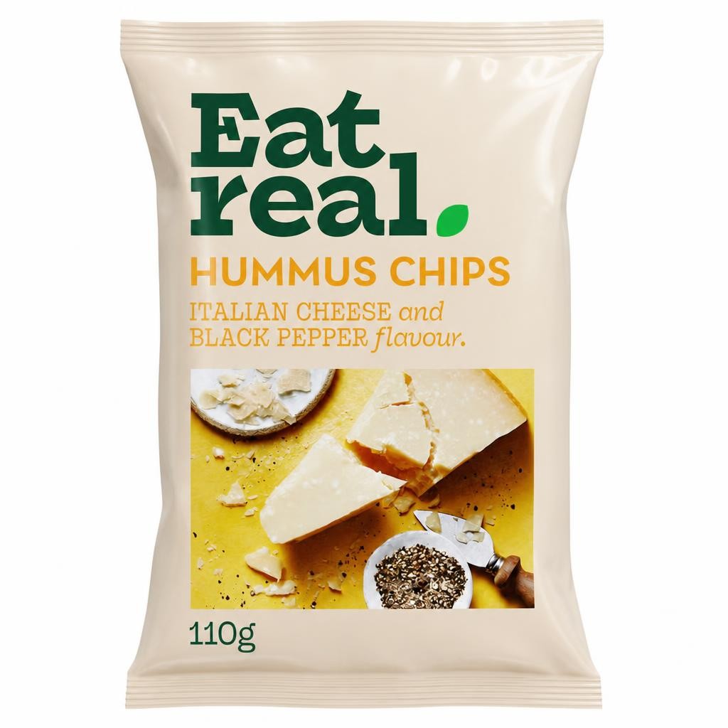 Eat Real Hummus Chips Italian Cheese & Black Pepper 110G