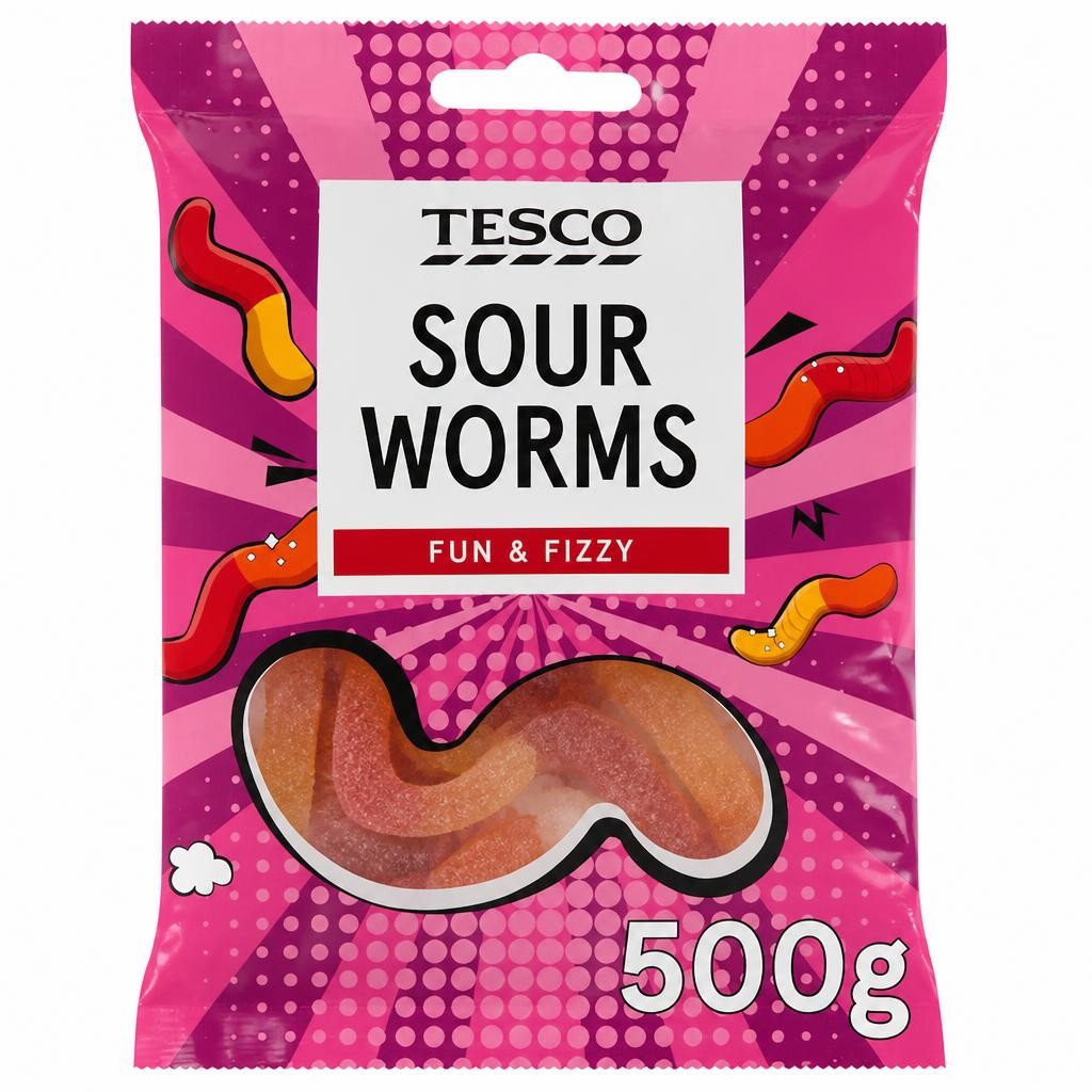 Tesco Neon Worms Jelly Sweets 500g