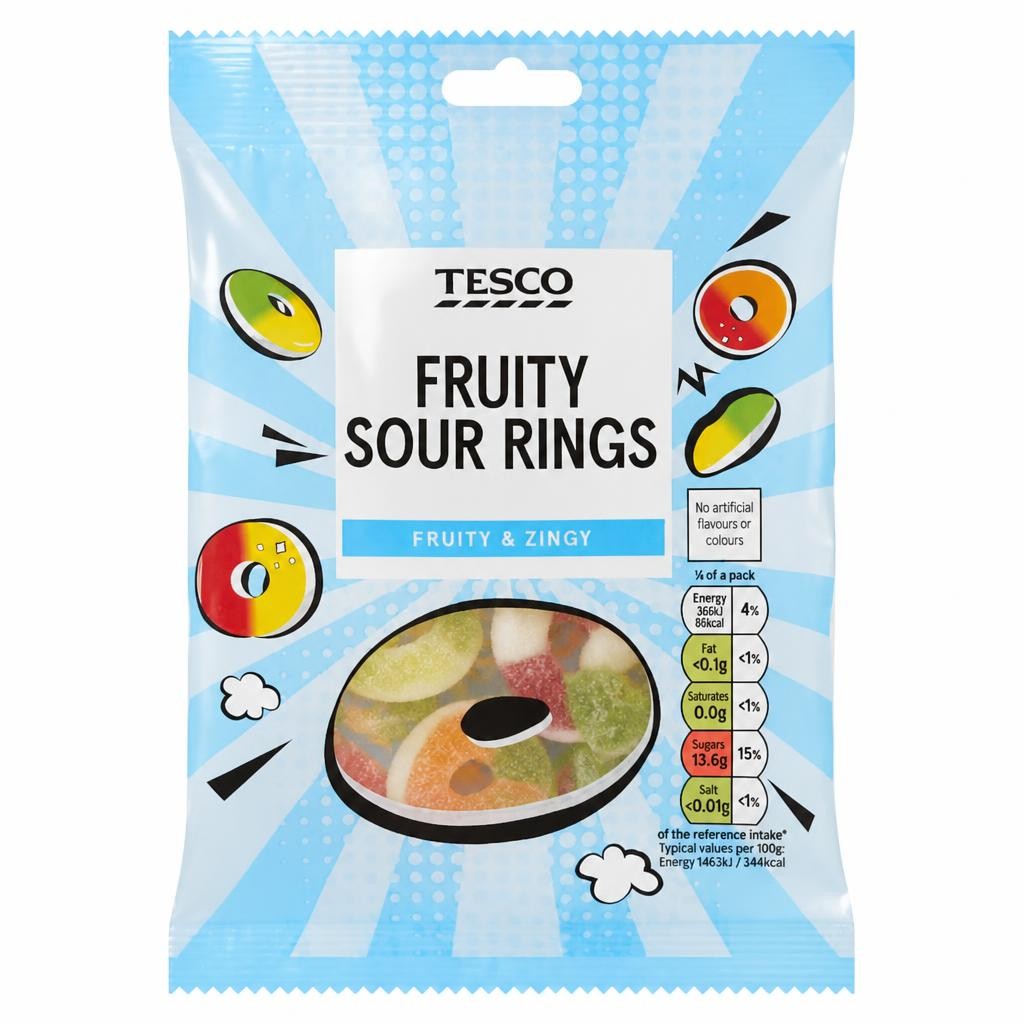 Tesco Fruity Sour Rings 100g