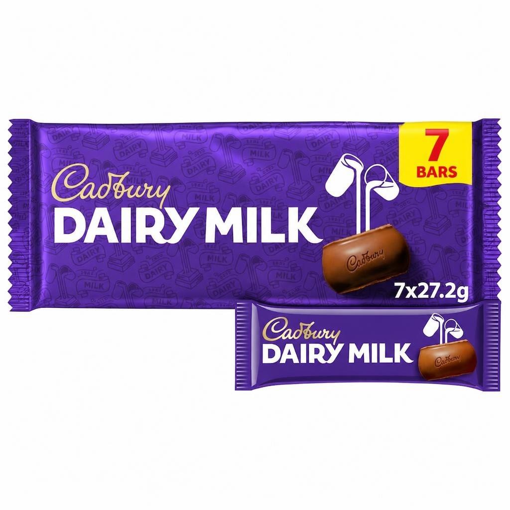 Cadbury Dairy Milk Chocolate Bar Multipack 7 Pack 7 x 27.2g