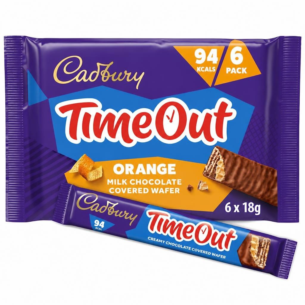 Cadbury TimeOut Orange Milk Chocolate Covered Wafer 6 Pack 108g
